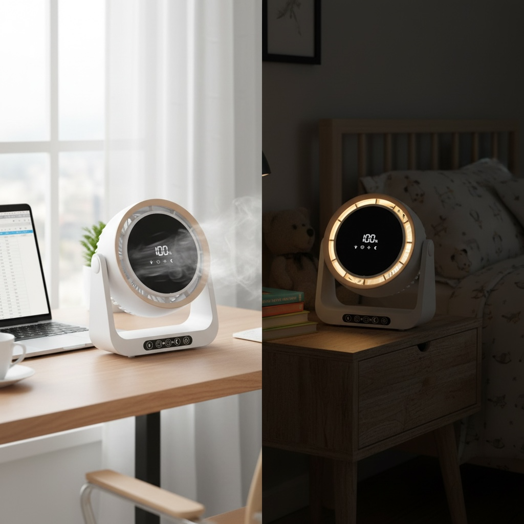 Ventilateur Nomade LED — Bureau & Famille, Veilleuse & Télécommande